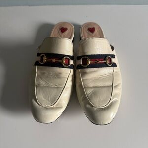 Gucci White Horsebit Accent Leather Mules